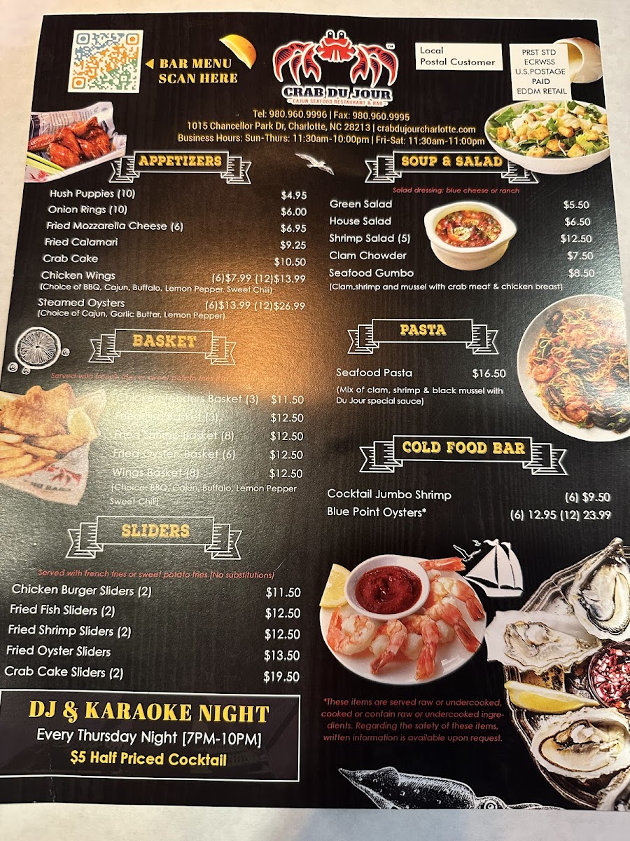 Menu Crab Du Jour Uncc Cajun Seafood & Bar-1